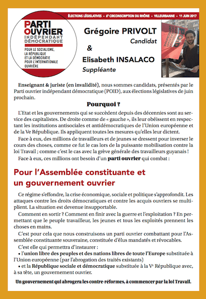 Déclaration candidature - Grégoire PRIVOLT Législatives 2017