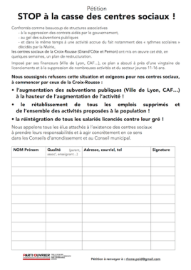 Pétition Centres sociaux X-Rousse